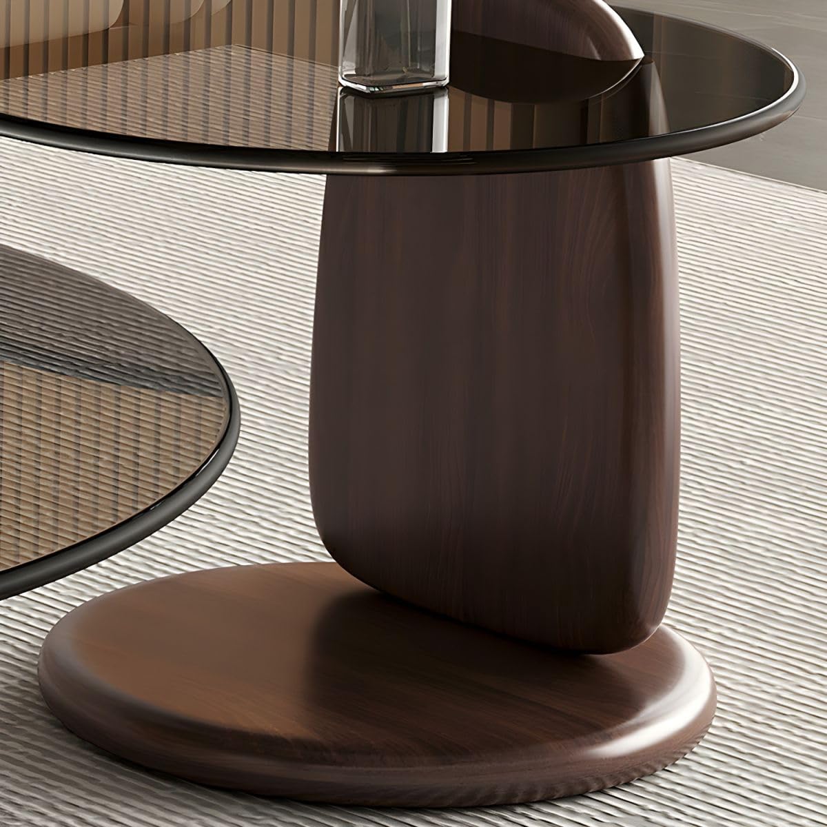Nesting Coffee Table Set of 2 Glass Round Top Wood Legs Y74501