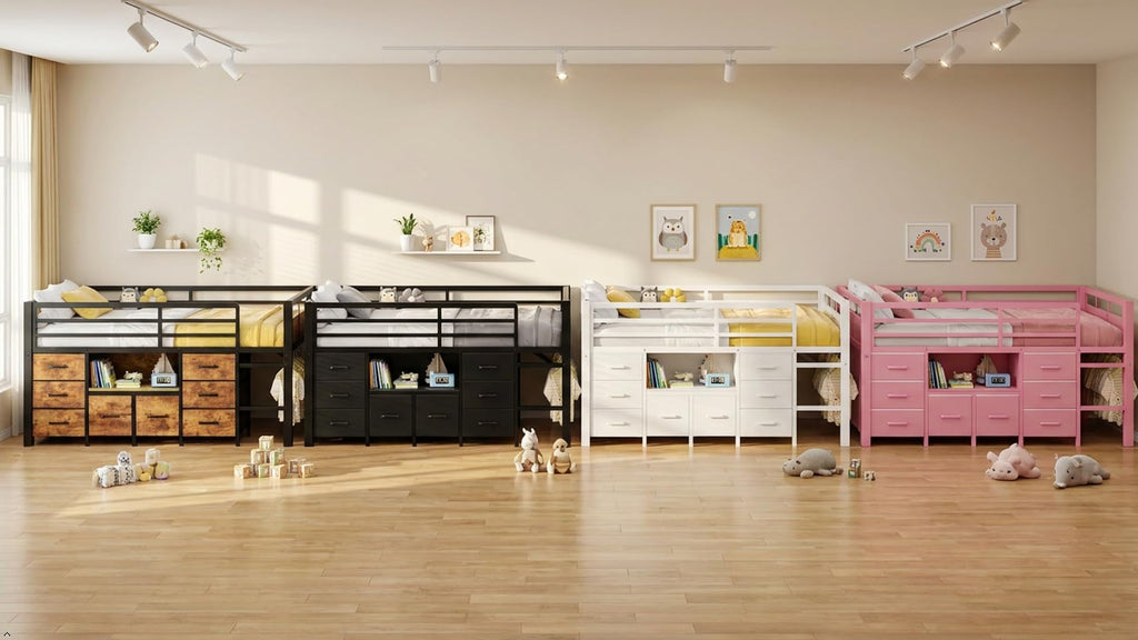 Black Twin Size Low Loft Bed with 8 Storage Drawers T719
