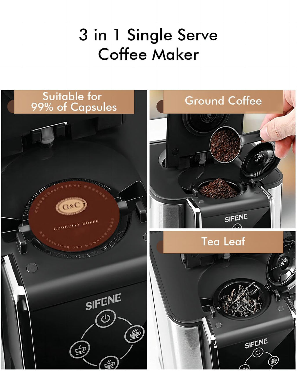 Single Serve Coffee Maker, 3-in-1, 6-12oz, Black C98487