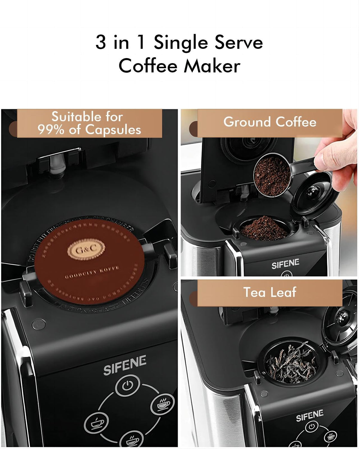 Single Serve Coffee Maker, 3-in-1, 6-12oz, Black C98487