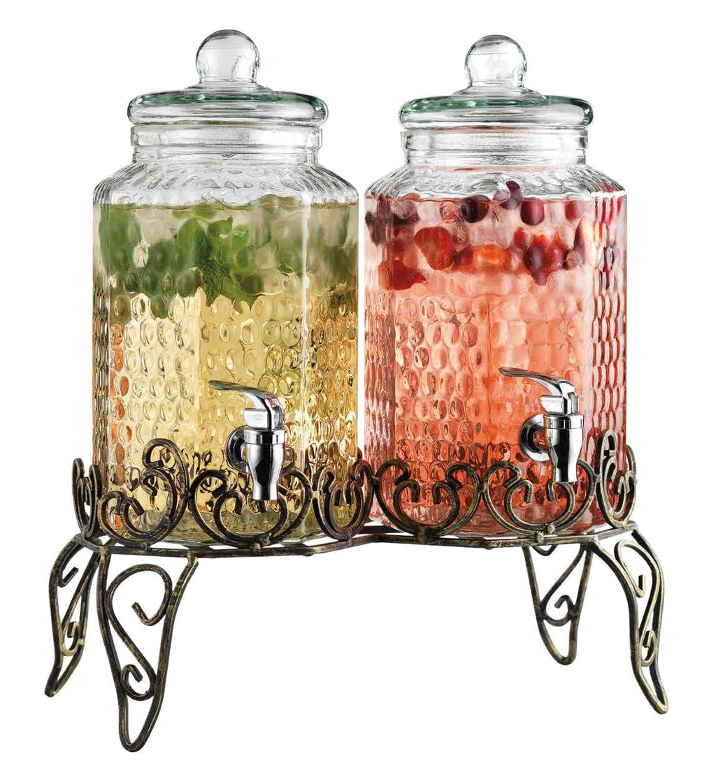 1 Gallon Glass Beverage Dispenser with Spigot Set of 2 Y1789