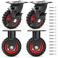 5 Inch Heavy Duty Solid Rubber Casters Set of 4 with Knobby Tread L503