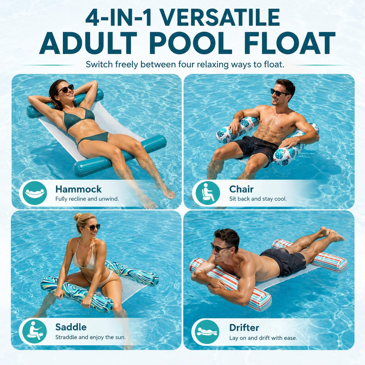 4-Pack Inflatable Pool Floats with Air Pump & Phone Pouch C39842