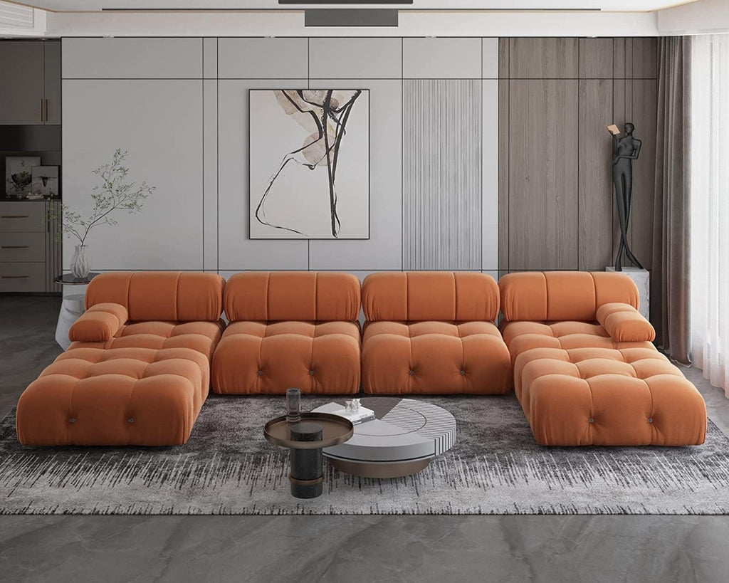 Orange Velvet U-Shaped Sectional Sofa with Chaise L967