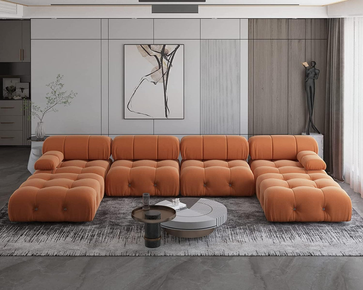 Orange Velvet U-Shaped Sectional Sofa with Chaise L967