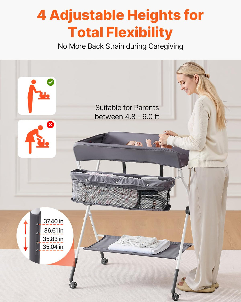 Foldable Baby Changing Table with Side Basket A705