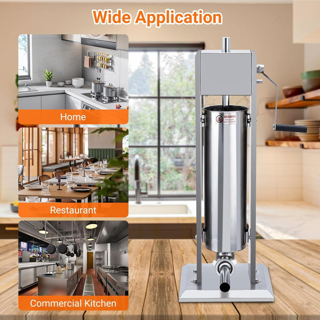 7L Stainless Steel Vertical Sausage Stuffer with 5 Stuffing Tubes S8117