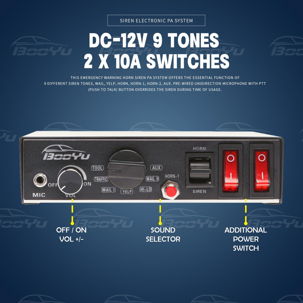 12V 200W 9Tone Slim Speaker Horn Alarm PA System Emergency Siren A387685