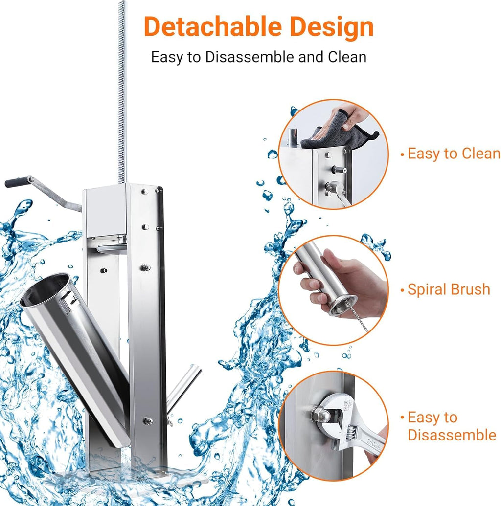 7L Stainless Steel Vertical Sausage Stuffer with 5 Stuffing Tubes S8117