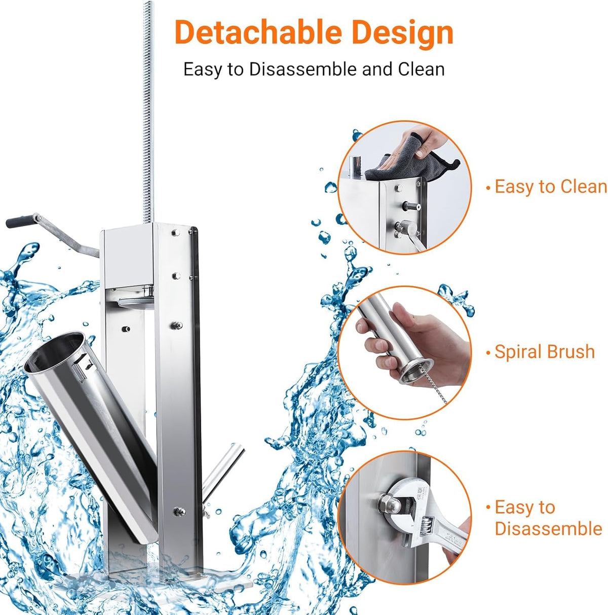 7L Stainless Steel Vertical Sausage Stuffer with 5 Stuffing Tubes S8117