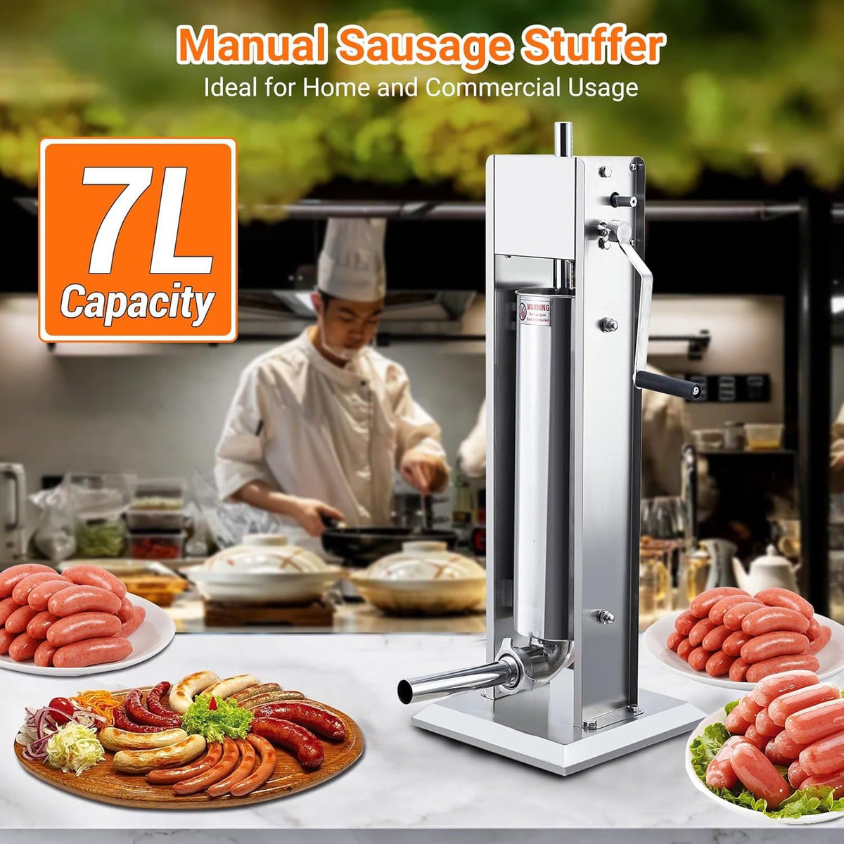 7L Stainless Steel Vertical Sausage Stuffer with 5 Stuffing Tubes S8117