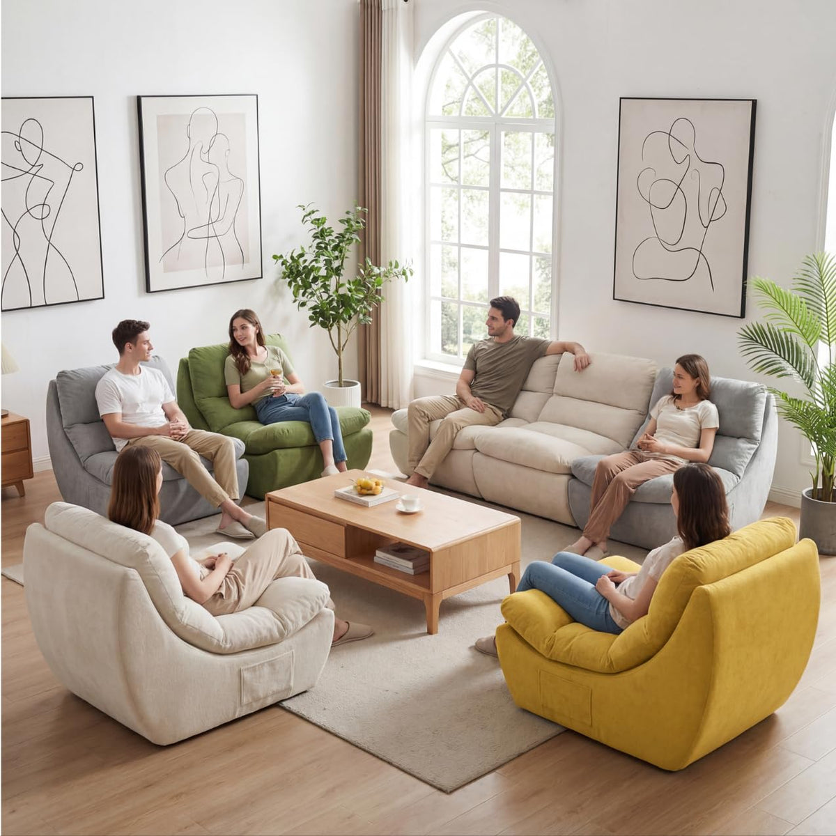 Set of 2 Yellow Anti Cat Scratch Bean Bag Chairs U4301