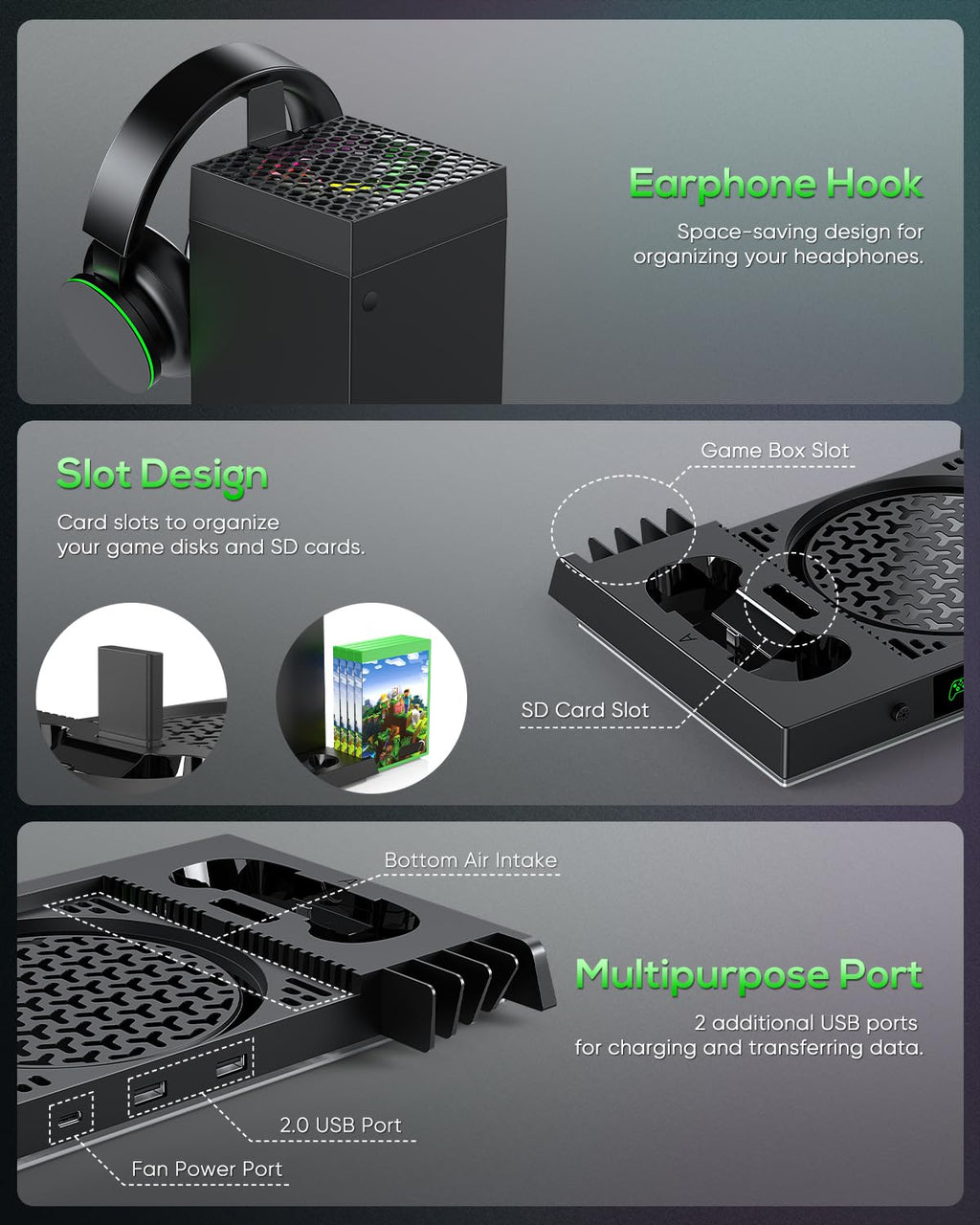 Black Cooling Fan Charge Stand for Xbox Series X Console T405