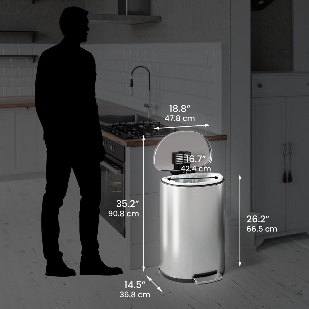 13.2 Gallon Stainless Steel Step Trash Can O845069