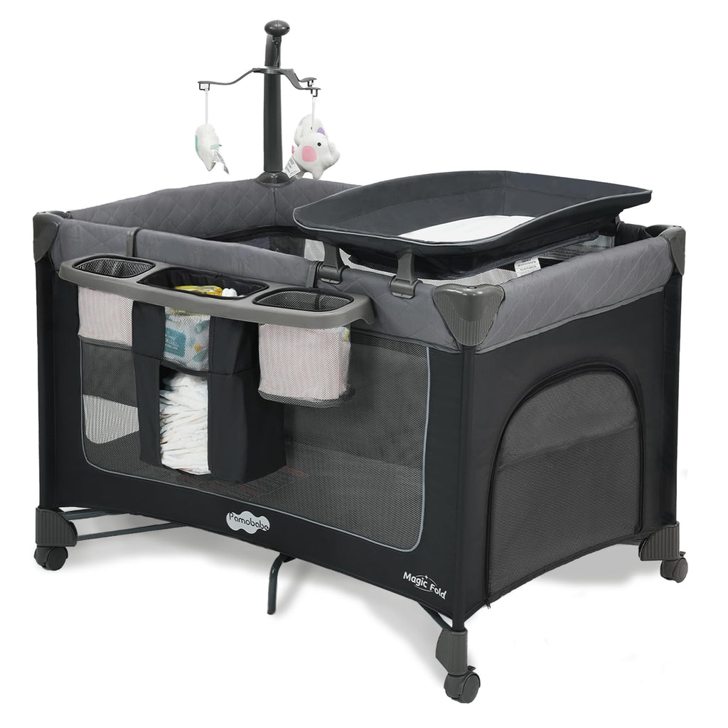 Grey Foldable Playard with Bassinet and Changing Table G4285