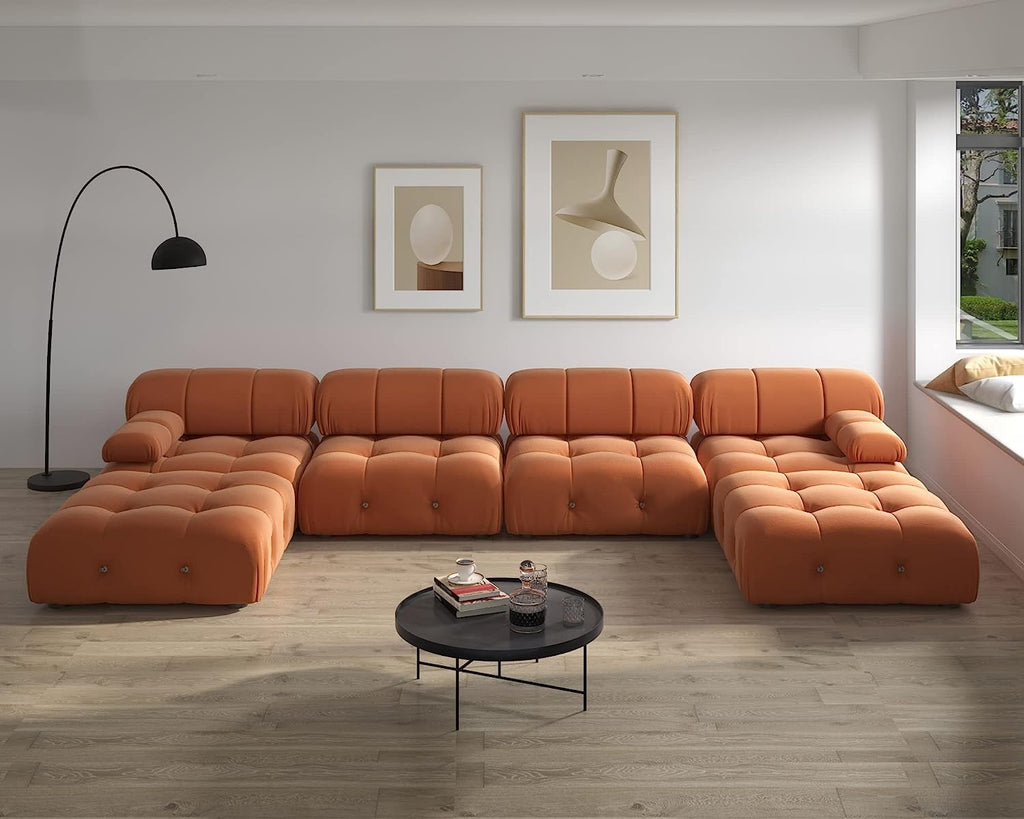 Orange Velvet U-Shaped Sectional Sofa with Chaise L967