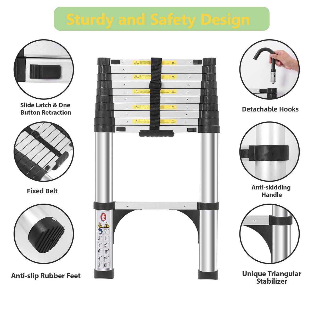 Telescoping Aluminum Ladder with Hooks I81707