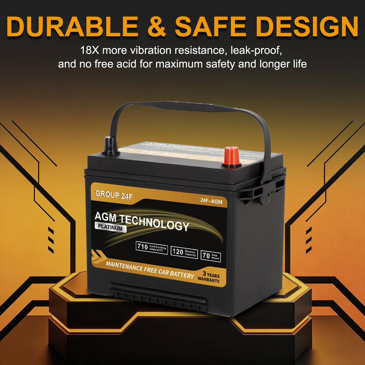 AGM Car Battery Group Size 24F 12V 70Ah 710 CCA A34602