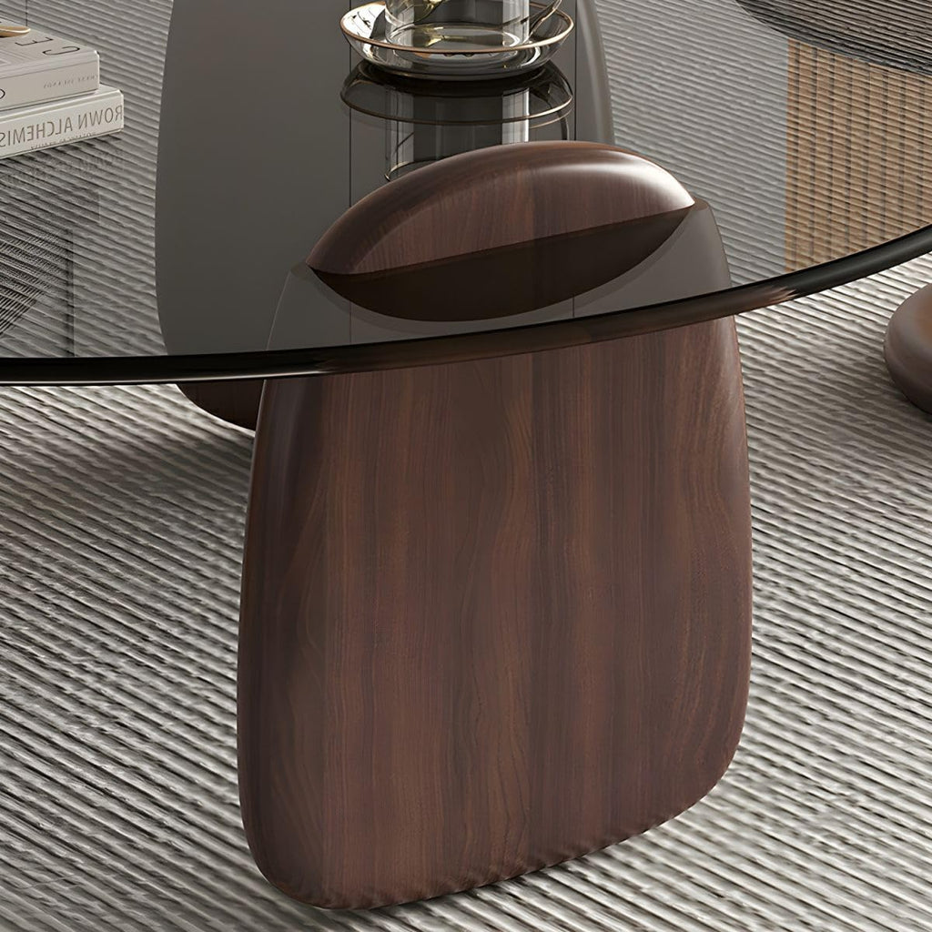 Nesting Coffee Table Set of 2 Glass Round Top Wood Legs Y74501