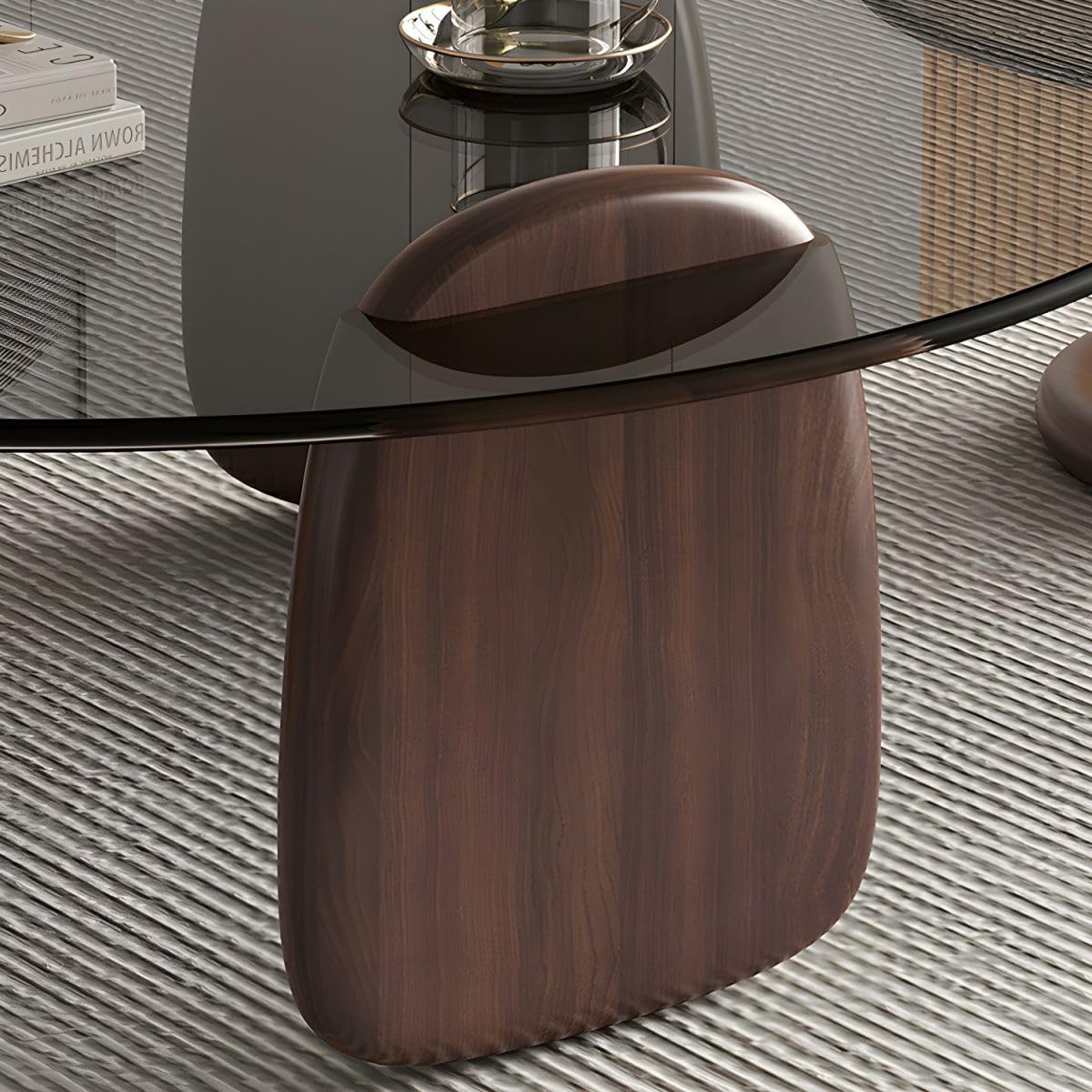 Nesting Coffee Table Set of 2 Glass Round Top Wood Legs Y74501