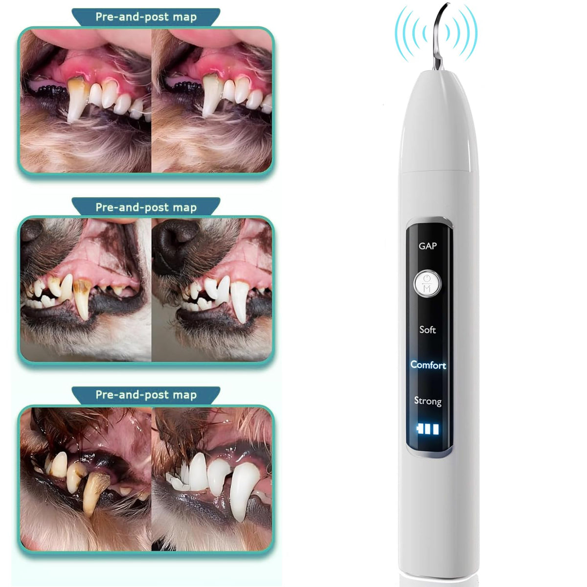Ultrasonic Pet Dental Cleaner with 4 Tips, 3 Modes, LED, White W949