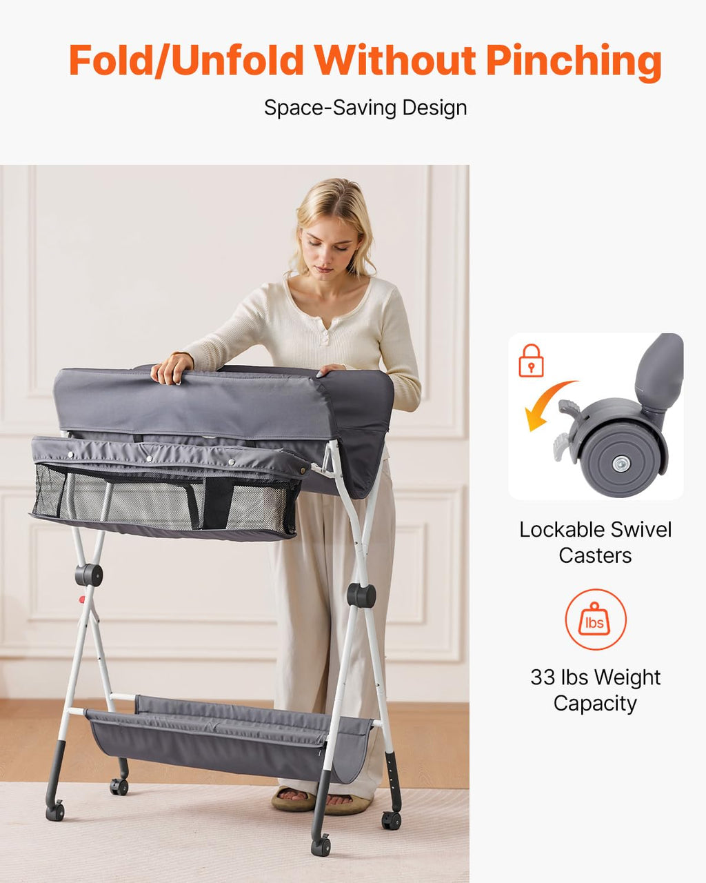 Foldable Baby Changing Table with Side Basket A705