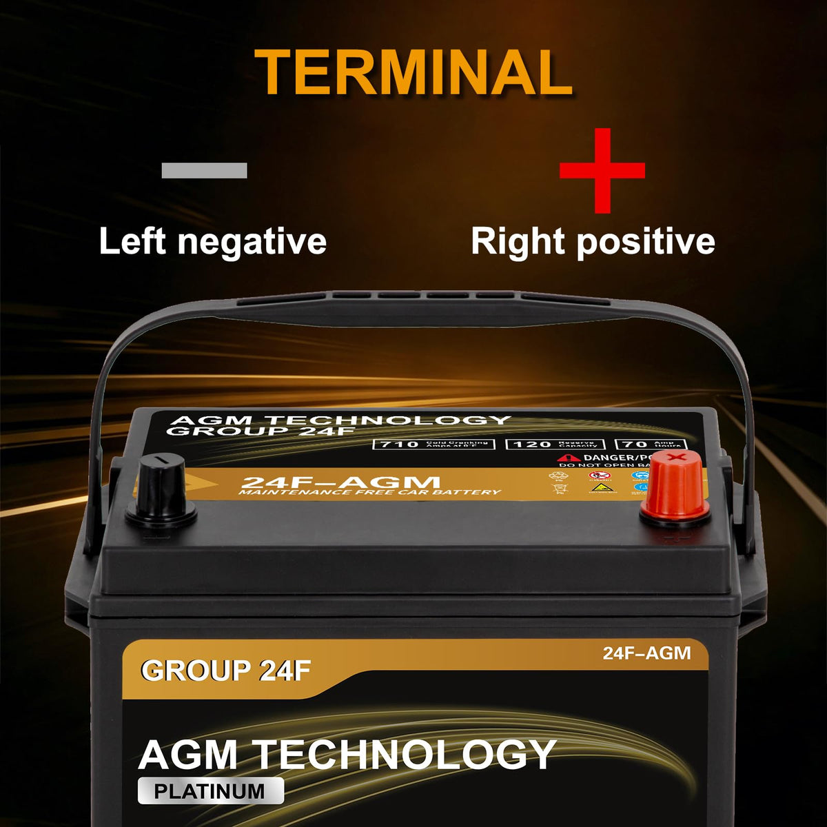 AGM Car Battery Group Size 24F 12V 70Ah 710 CCA A34602