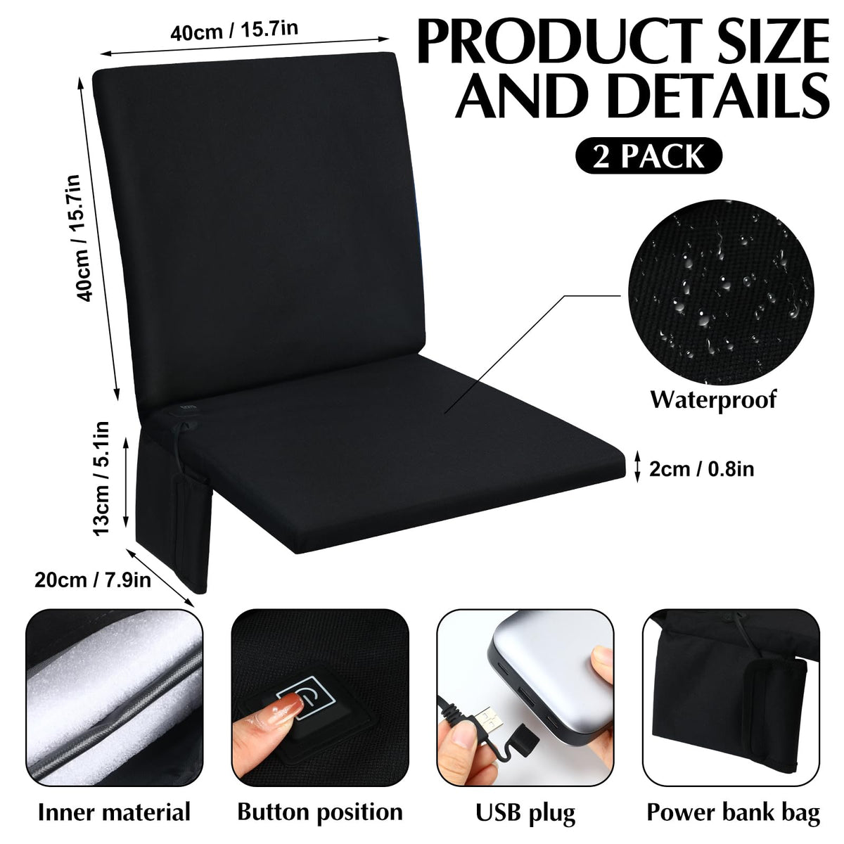 2 Pcs Waterproof Heated Seat Cushion E7506