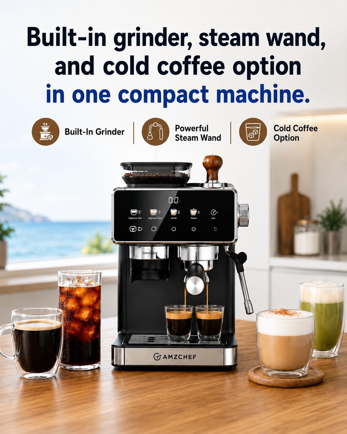 Black 20 Bar Espresso Machine with Grinder Y623
