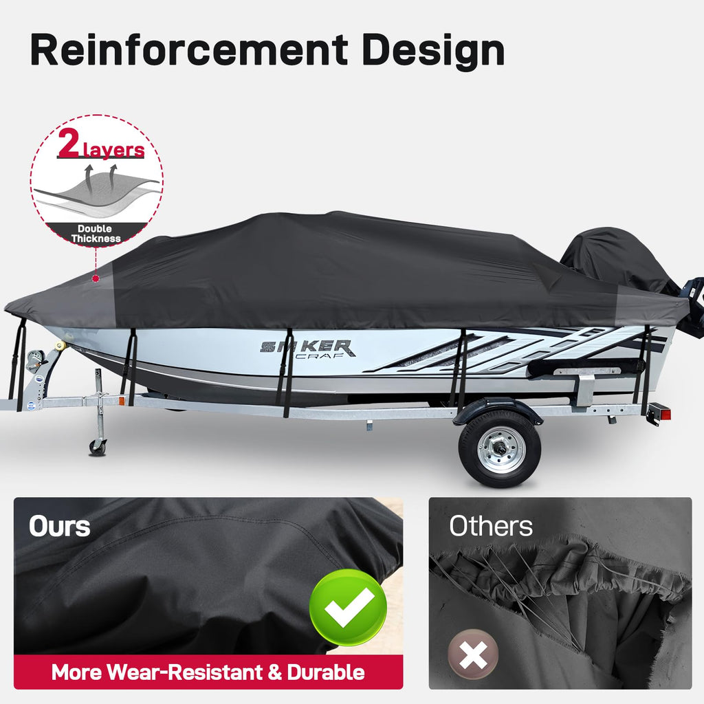 1200D Heavy Duty Waterproof Boat Cover 14-16ft Black F54363