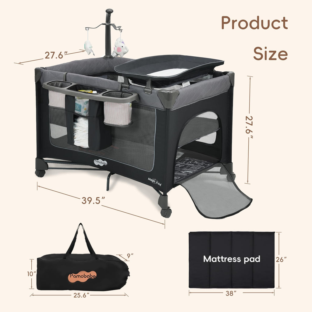 Grey Foldable Playard with Bassinet and Changing Table G4285