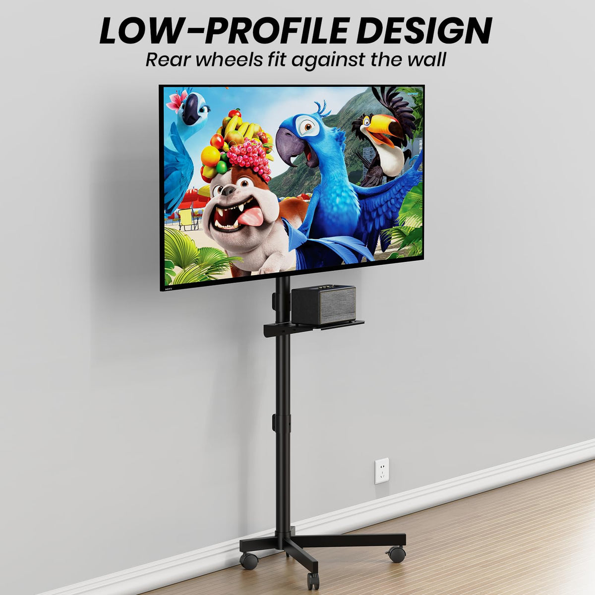 Height Adjustable Rolling TV Cart with Shelf and Locking Wheels A796173
