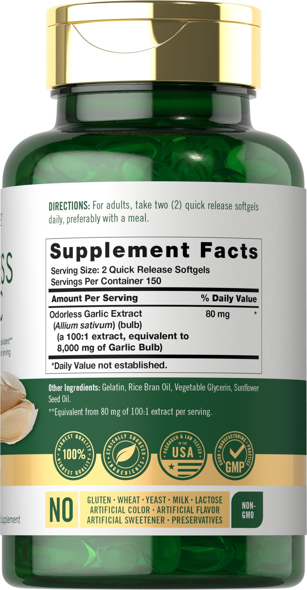 Odorless Garlic Softgels Supplement 300 Count G9943