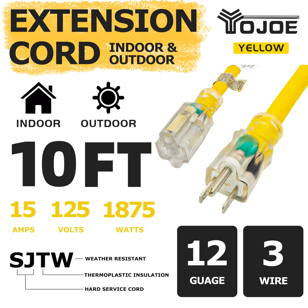 Yellow 12 Gauge 10 ft Extension Cord B577199
