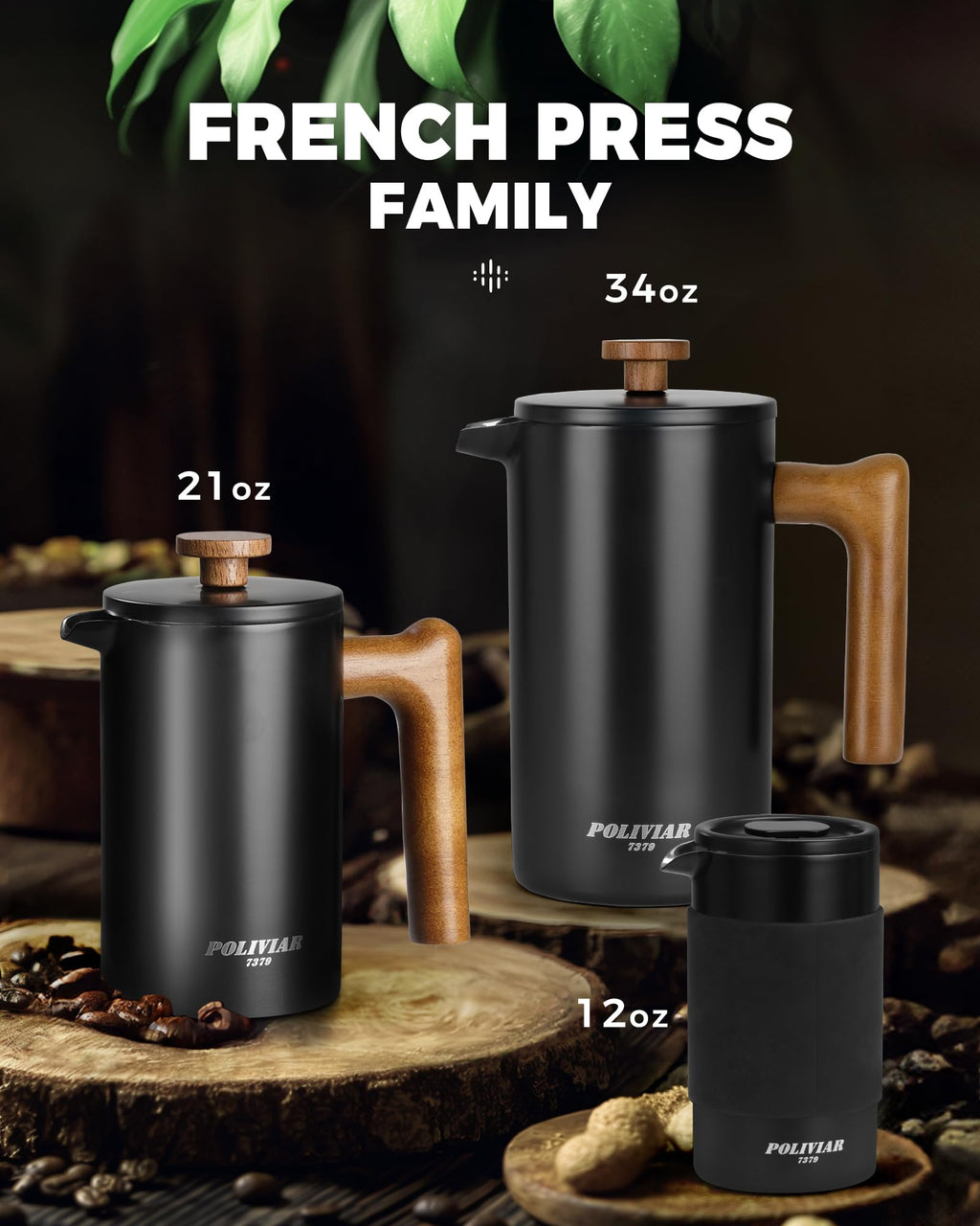 French Press Coffee Maker, 21oz, Black Q463506