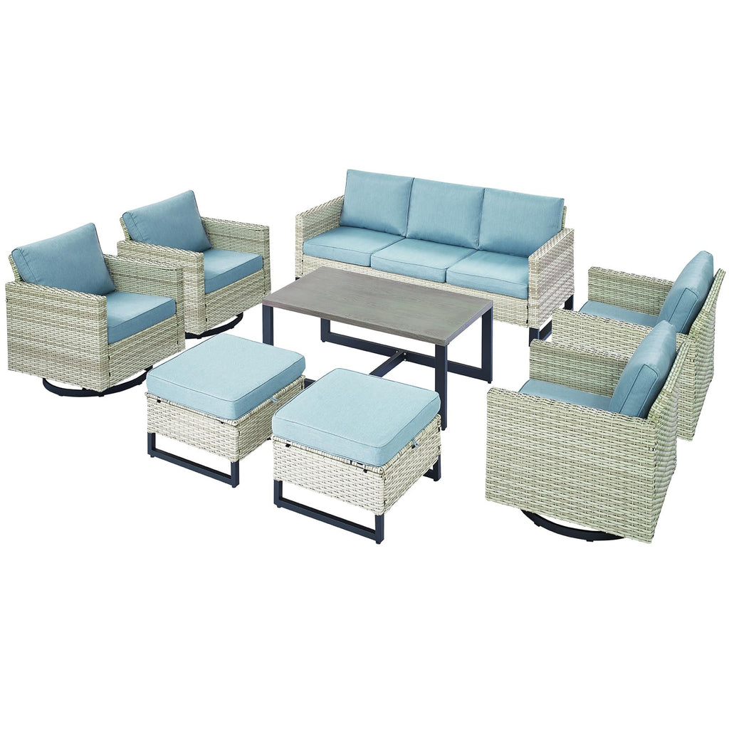 8 Piece Wicker Patio Conversation Set with Swivel Rocker Chairs Y289399