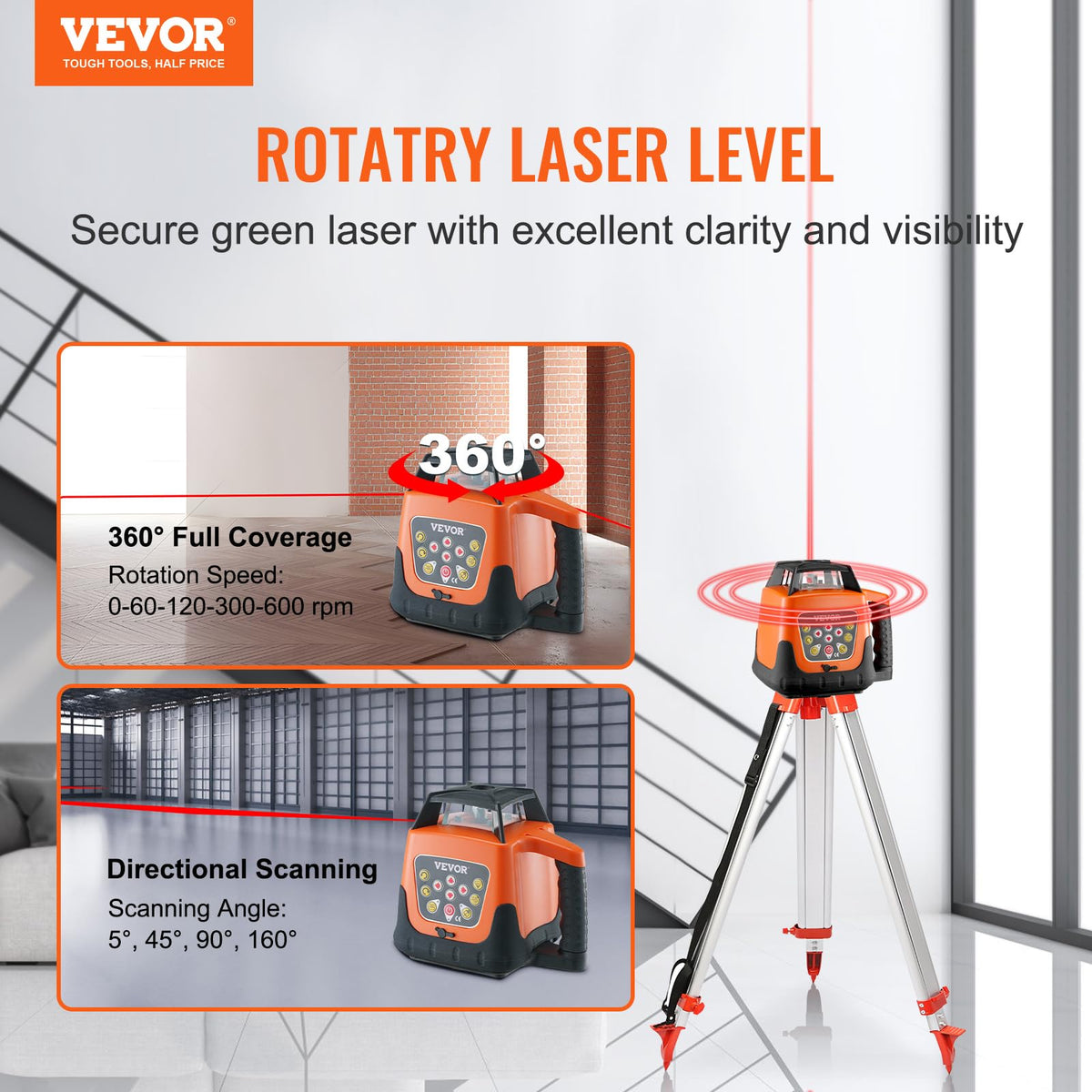 Red 360 Degree Self Leveling Rotary Laser Level Kit with Tripod A1774