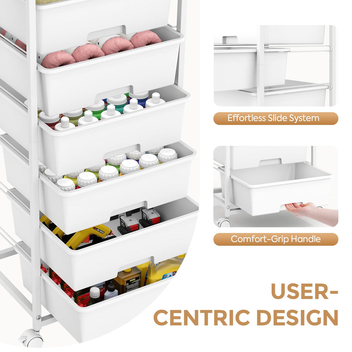 6 Drawer Rolling Storage Cart with Wooden Top and Wheels S504