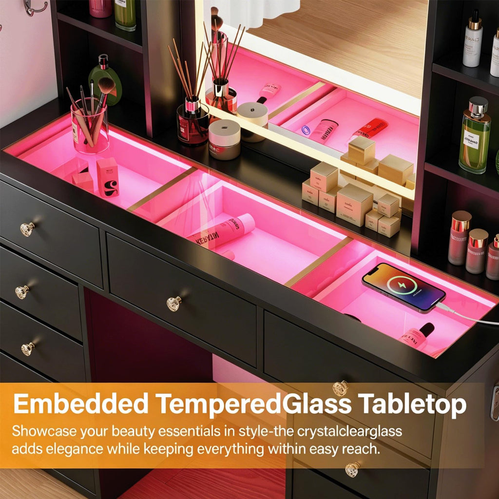 Full Length Mirror Vanity Desk with LED Mirror and 11 Drawers K52690