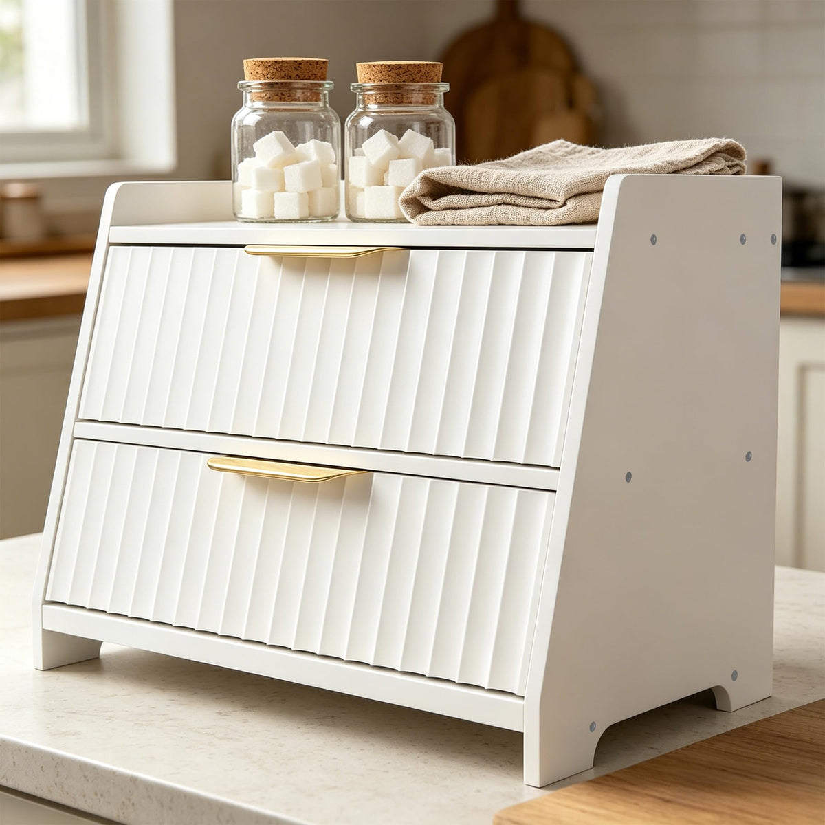 White Double Layer Wooden Bread Box A634071