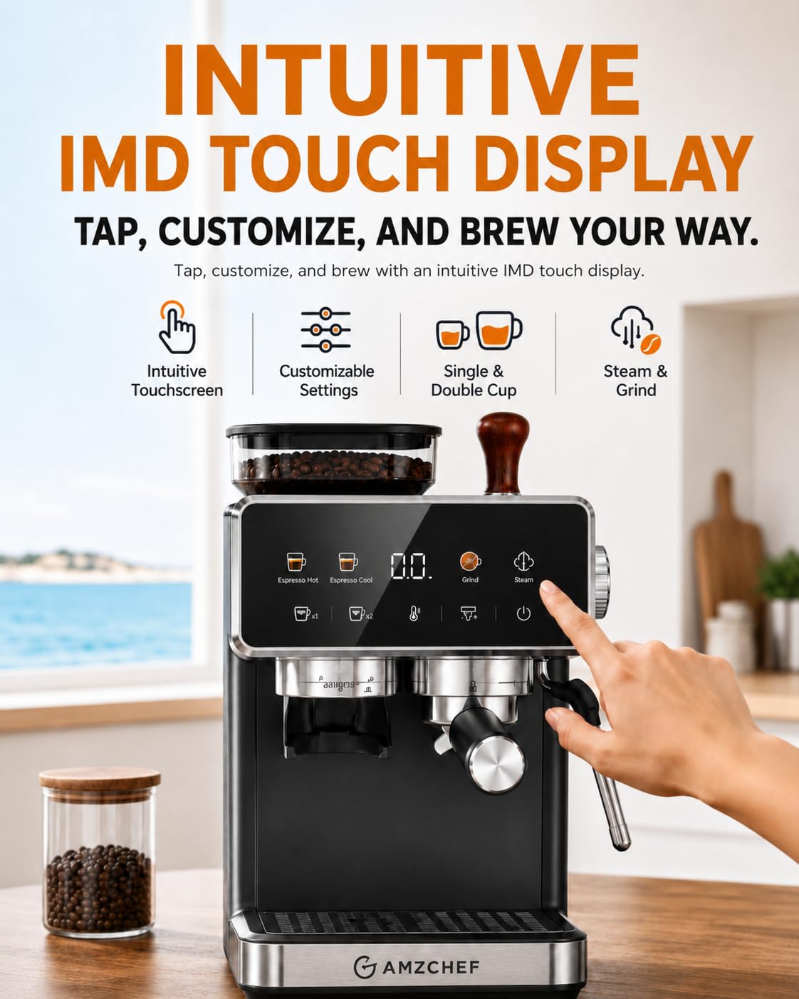 Black 20 Bar Espresso Machine with Grinder Y623