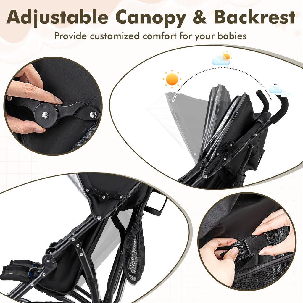 Lightweight Double Umbrella Stroller with Cup Holder and Adjustable Canopy Y972