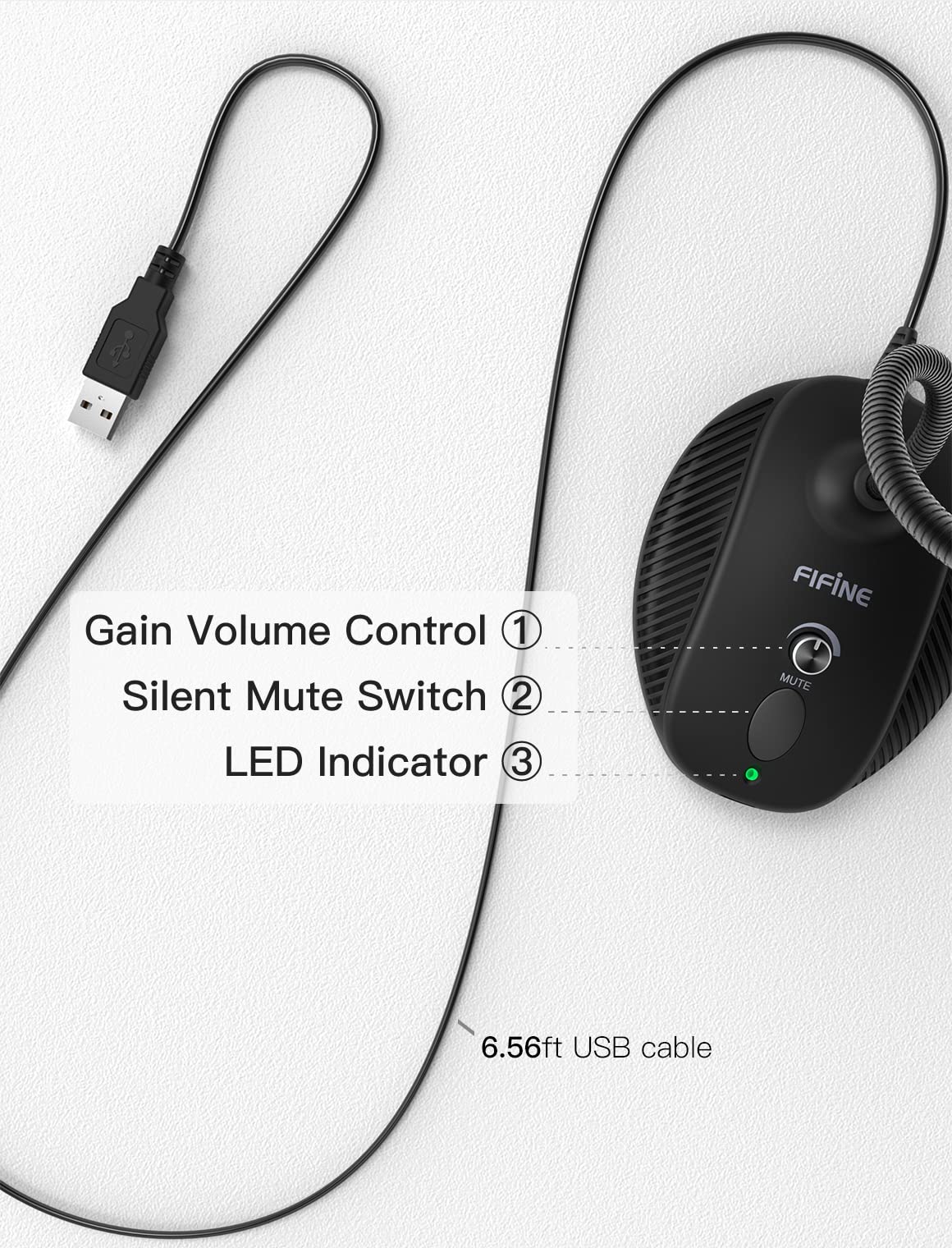 USB Computer Microphone, Plug & Play Desktop Condenser Mic, Mute Button with LED Indicator D352333