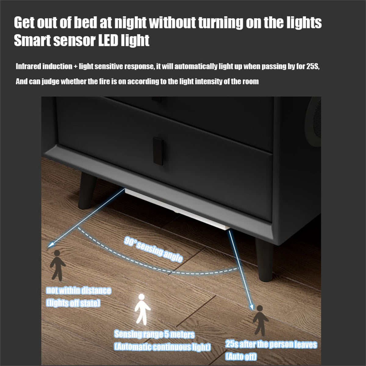 Gray Nightstand with Lock Drawer, Wireless Charging, USB Port and LED Lights L26976
