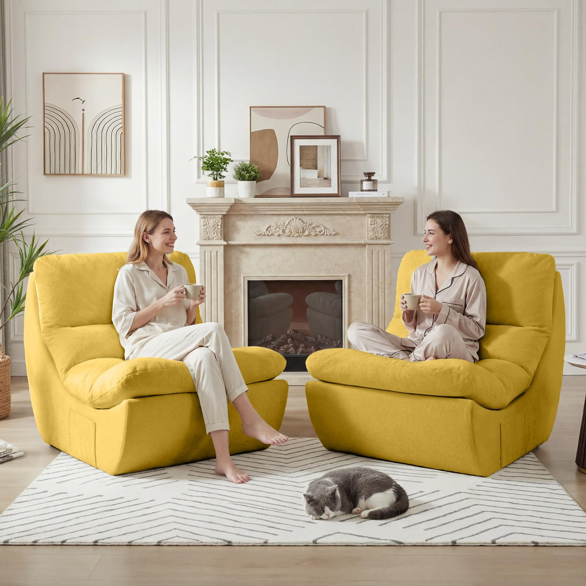 Set of 2 Yellow Anti Cat Scratch Bean Bag Chairs U4301