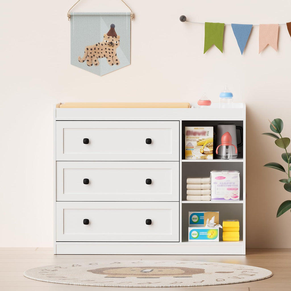 White Wood 3 Drawer Changing Table T1787