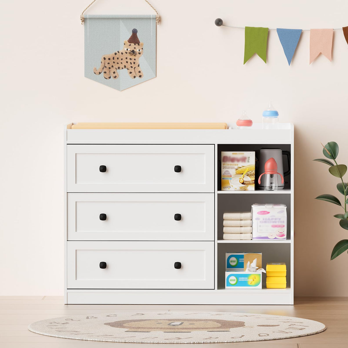 White Wood 3 Drawer Changing Table T1787