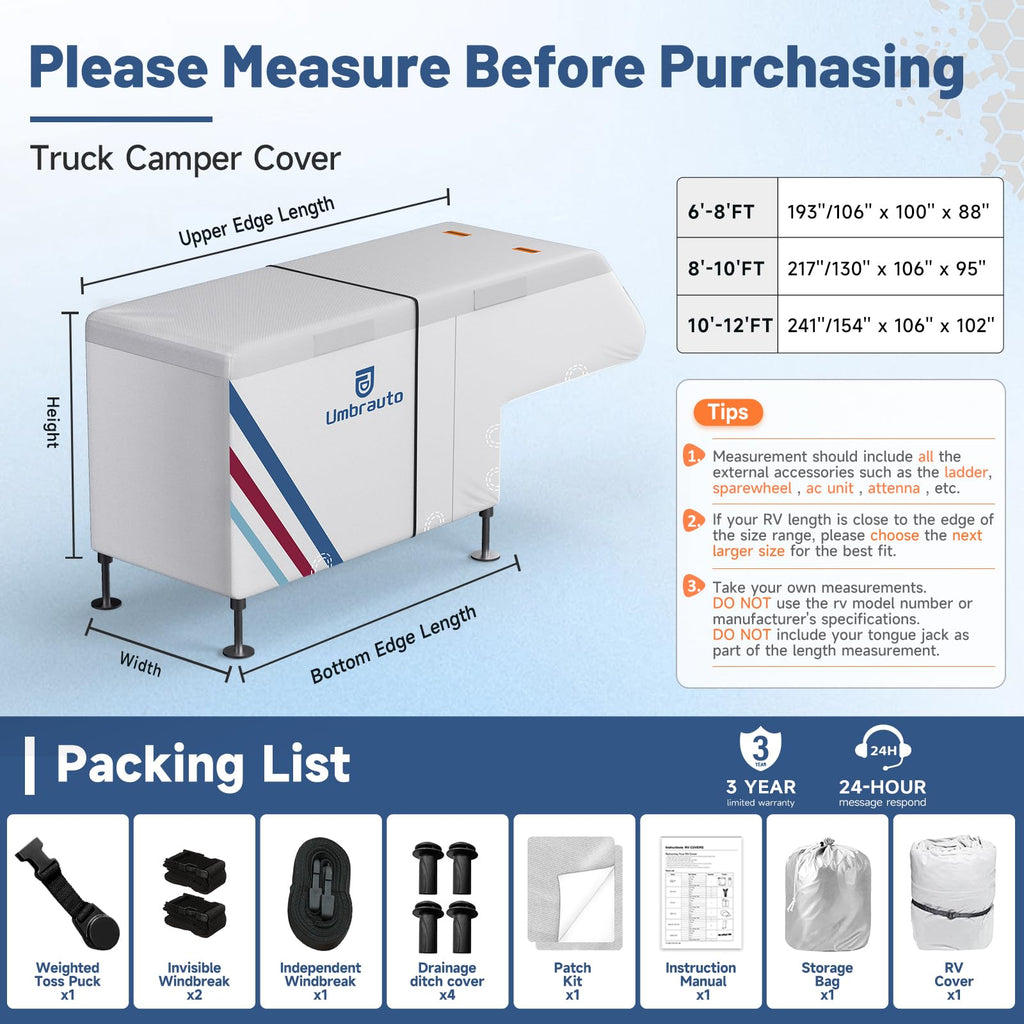 10–12FT Waterproof Oxford Truck Camper Cover with Straps & Air Vents X70608