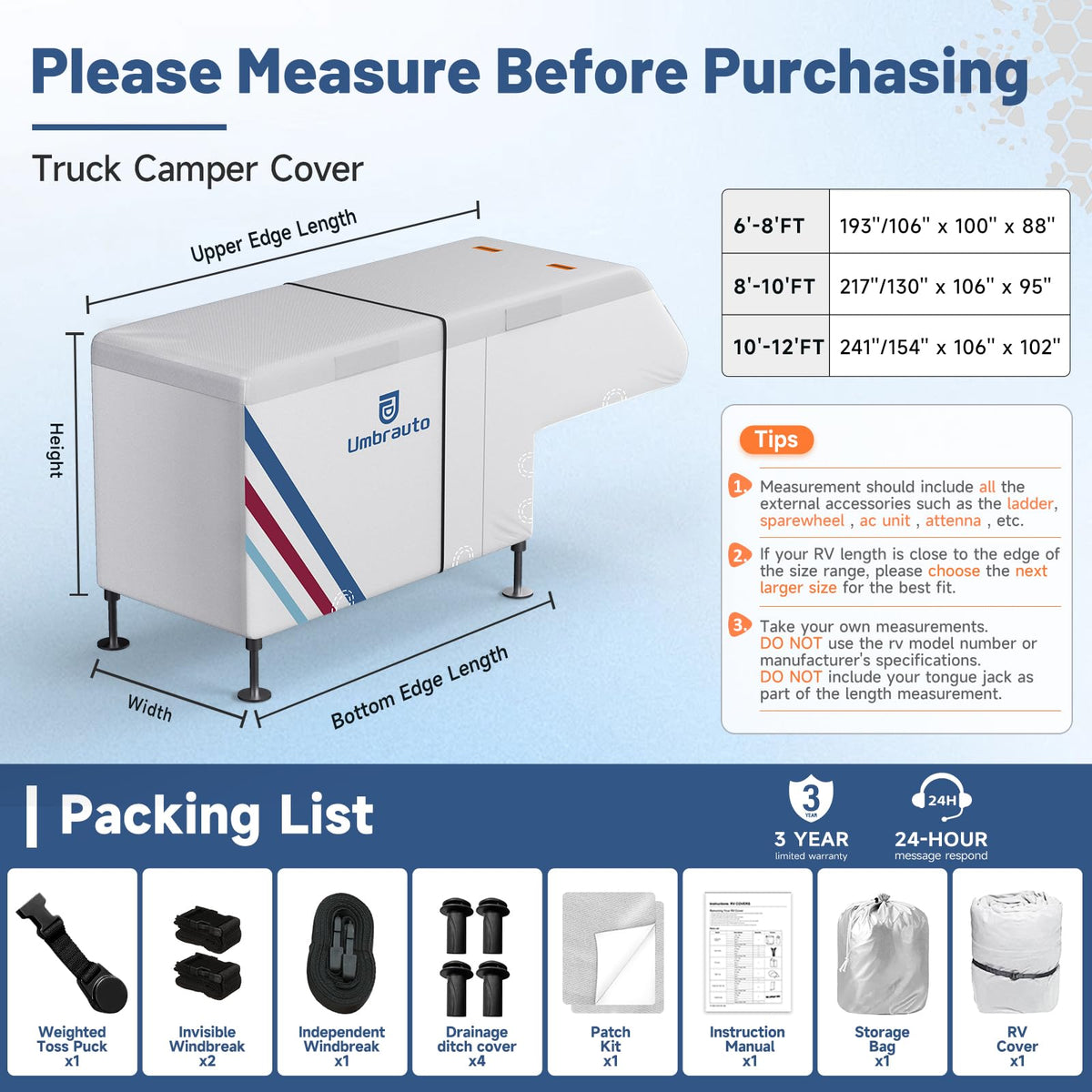 10–12FT Waterproof Oxford Truck Camper Cover with Straps & Air Vents X70608