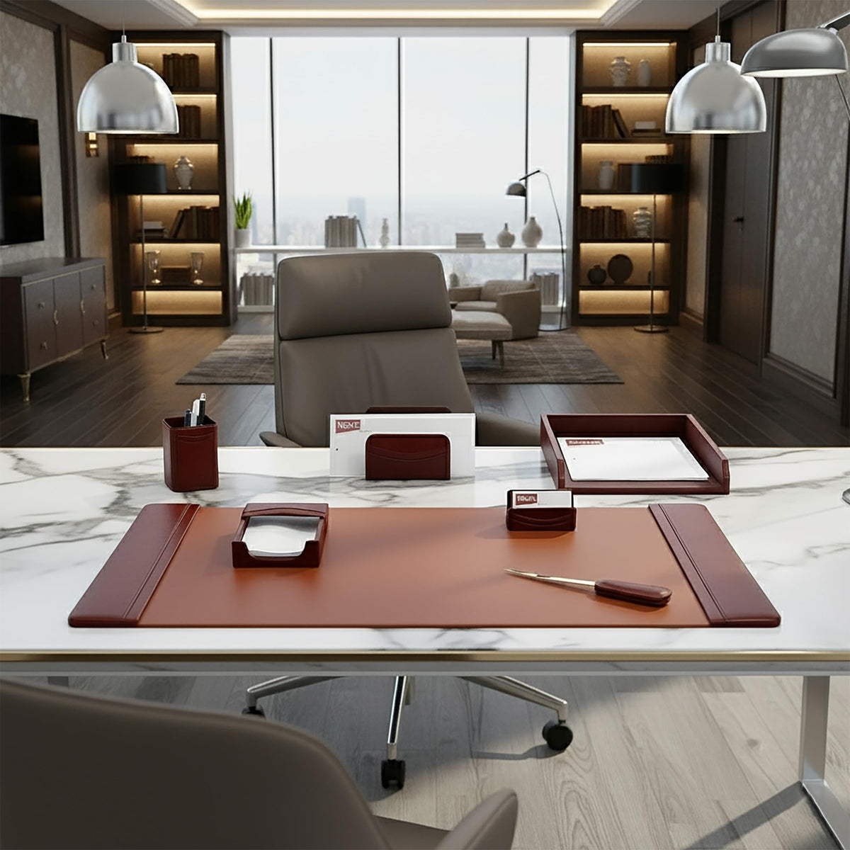 Leather 7-Piece Desk Set D893
